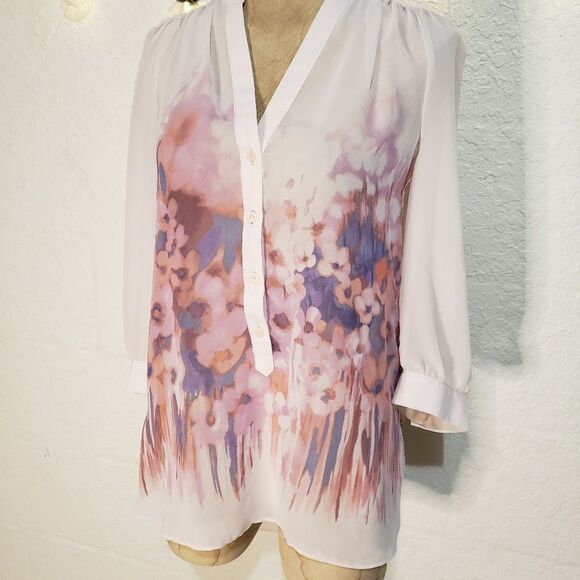 LC Lauren Conrad Tops - Lauren Conrad Blush Pink Floral Chiffon Hi-Lo Top Size XS